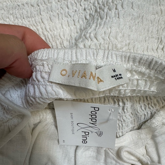 O.Vianca White Smocked Crop Top with Tie Straps Sz M - Picture 4 of 4